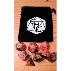 Black/Red Set of 7 Fusion Polyhedral Dice with Gold Numbers